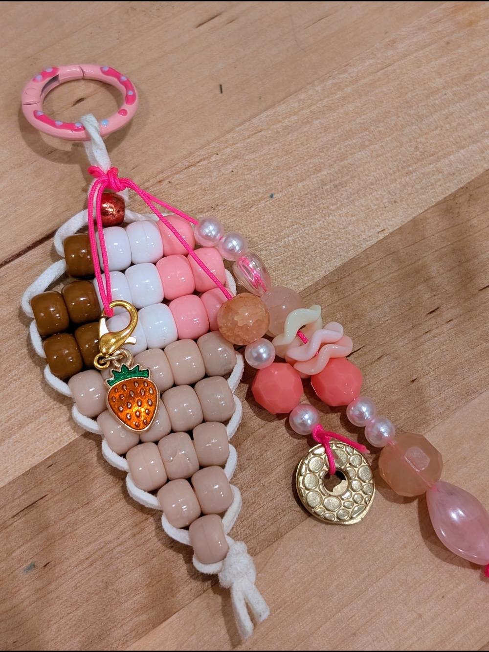 Pink Ice Cream Beaded Keychain Charm - Picture 5 of 5